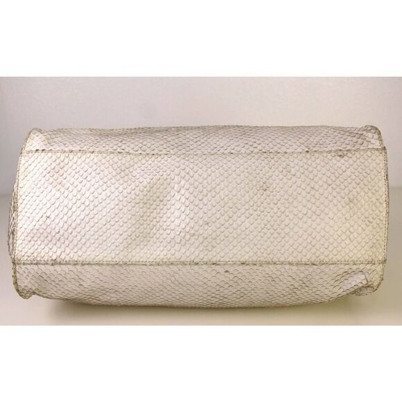 SONDRA ROBERTS SNAKE EMBOSSED WHITE GENUINE LEATHER HOBO TOTE SHOULDER BAG PURSE